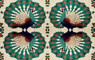 Peacock pheasant turkey mosaic pattern. Abstract folk ethnic tribal geometric graphic line. Texture textile fabric seamless patterns vector illustration. Ornate elegant luxury vintage retro style.