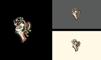 cara mujer geisha y máscara vector ilustración mascota diseño