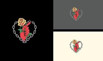 mano demonio sostener flores con cadena vector ilustración mascota diseño