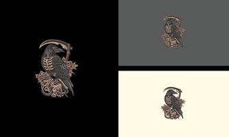 cuervo con espada vector ilustración mascota diseño