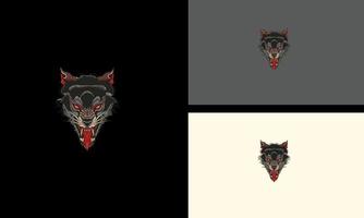 cabeza lobo enojado y colmillos vector ilustración diseño