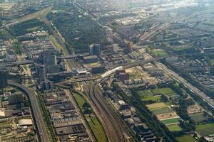 Amsterdam train railway Harbor Aerial view panorama photo