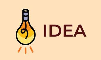 Idea vector illustration with yellow light bulb simple flat drawing isolated on yellow landscape template. Creative thinking cartoon art style.