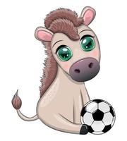 Cute donkey with a soccer ball. Child character, games for boy vector