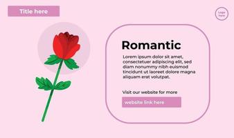 Romantic valentine descriptive concept vector illustration text with rose decoration isolated on landscape pink background template with simple and minimalist layout.