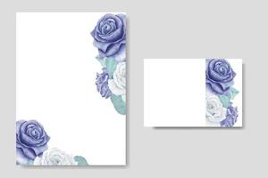 Beautiful Watercolor Floral Wedding Stationery With Navy Blue Flower And Leaves vector