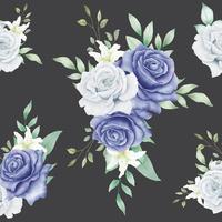 seamless pattern floral rose navy blue watercolor vector