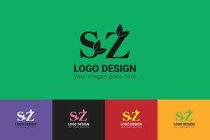 SZ letters eco logo with green leaf. Ecology letter logo. Vector typeface for nature posters, eco friendly emblem, vegan identity, herbal and botanical cards etc.