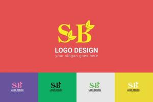 SB letters eco logo with green leaf. Ecology letter logo. Vector typeface for nature posters, eco friendly emblem, vegan identity, herbal and botanical cards etc.