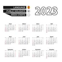 2023 calendar in Spanish language, week starts from Sunday. vector