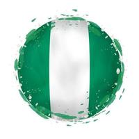 Round grunge flag of Nigeria with splashes in flag color. vector