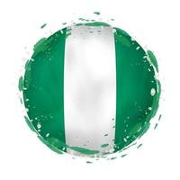 Round grunge flag of Nigeria with splashes in flag color. vector