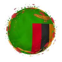 Round grunge flag of Zambia with splashes in flag color. vector