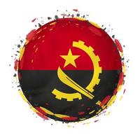 Round grunge flag of Angola with splashes in flag color. vector