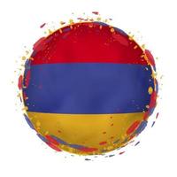 Round grunge flag of Armenia with splashes in flag color. vector