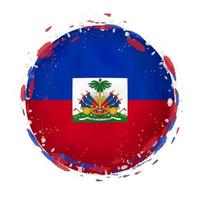 Round grunge flag of Haiti with splashes in flag color. vector