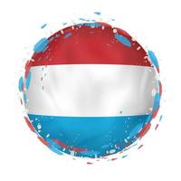 Round grunge flag of Luxembourg with splashes in flag color. vector