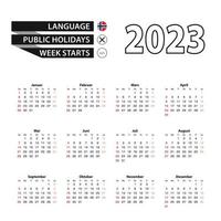 2023 calendar in Norwegian language, week starts from Sunday. vector