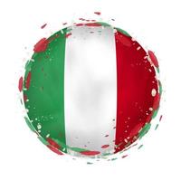 Round grunge flag of Italy with splashes in flag color. vector