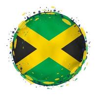 Round grunge flag of Jamaica with splashes in flag color. vector