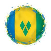 Round grunge flag of Saint Vincent and the Grenadines with splashes in flag color. vector