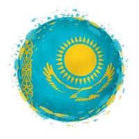 Round grunge flag of Kazakhstan with splashes in flag color. vector