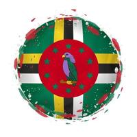 Round grunge flag of Dominica with splashes in flag color. vector