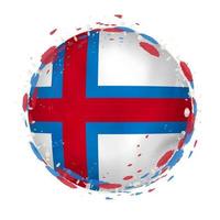 Round grunge flag of Faroe Islands with splashes in flag color. vector