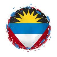 Round grunge flag of Antigua and Barbuda with splashes in flag color. vector