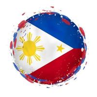 Round grunge flag of Philippines with splashes in flag color. vector