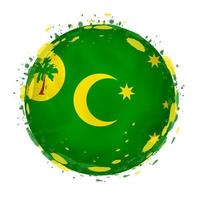 Round grunge flag of Cocos Islands with splashes in flag color. vector