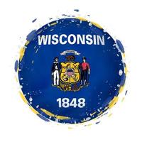 Round grunge flag of Wisconsin US state with splashes in flag color. vector