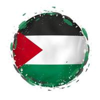 Round grunge flag of Palestine with splashes in flag color. vector