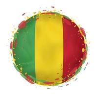 Round grunge flag of Mali with splashes in flag color. vector