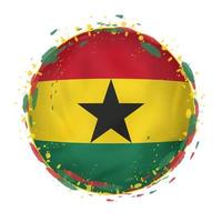 Round grunge flag of Ghana with splashes in flag color. vector