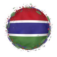 Round grunge flag of Gambia with splashes in flag color. vector