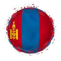 Round grunge flag of Mongolia with splashes in flag color. vector