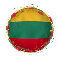 Round grunge flag of Lithuania with splashes in flag color. vector