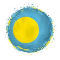 Round grunge flag of Palau with splashes in flag color. vector