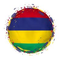 Round grunge flag of Mauritius with splashes in flag color. vector