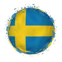 Round grunge flag of Sweden with splashes in flag color. vector