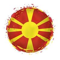 Round grunge flag of Macedonia with splashes in flag color. vector