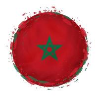 Round grunge flag of Morocco with splashes in flag color. vector