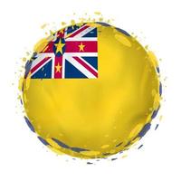 Round grunge flag of Niue with splashes in flag color. vector