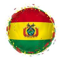 Round grunge flag of Bolivia with splashes in flag color. vector