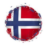 Round grunge flag of Norway with splashes in flag color. vector