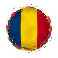 Round grunge flag of Chad with splashes in flag color. vector