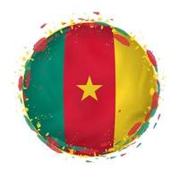 Round grunge flag of Cameroon with splashes in flag color. vector