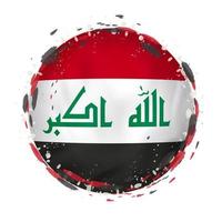 Round grunge flag of Iraq with splashes in flag color. vector