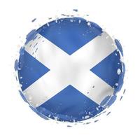 Round grunge flag of Scotland with splashes in flag color. vector